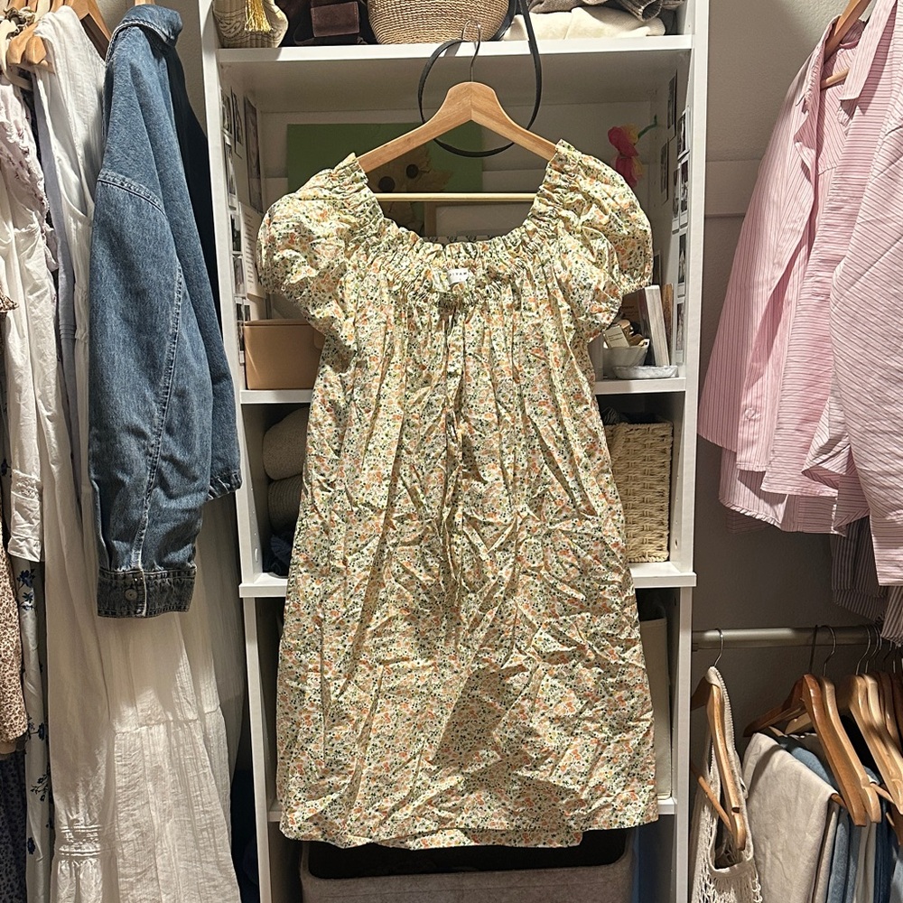Piyama Floral Puff-Sleeve Dress in Light Yellow